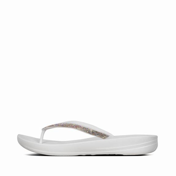 FitFlop Women's IQUSHION Sparkle Flip Flops - White (EJYNX-9087)